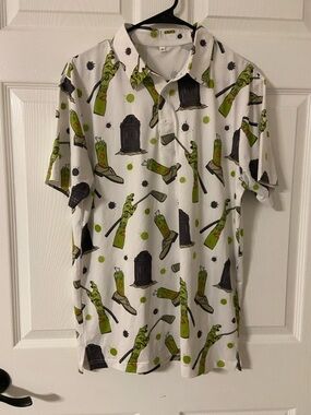 T12a- SKULL DEAD GRAVEYARD White GOTH HALLOWEEN Polo GOLFING DEAD Shirt
